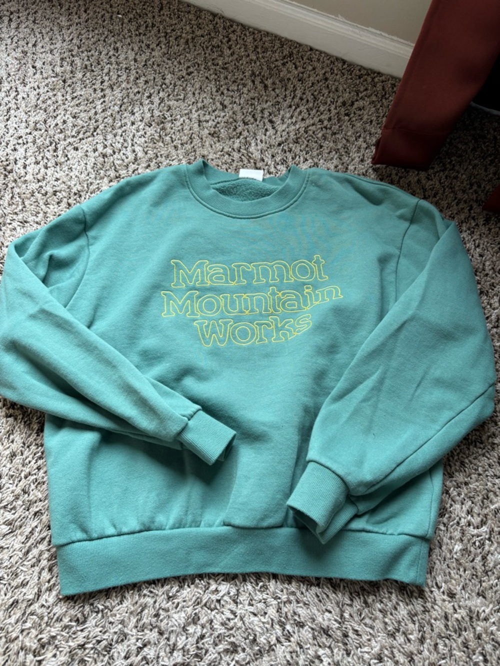 Marmot Teal Crewneck Sweatshirt with Yellow Logo